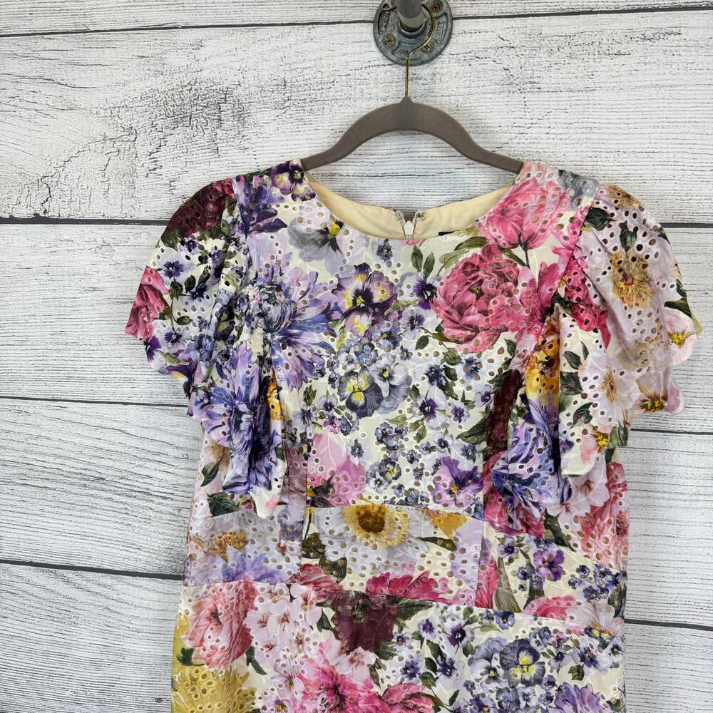 Express Women's Colorful Eyelet Lace Spring Ruffle Floral Dress Size Large - Picture 2 of 11